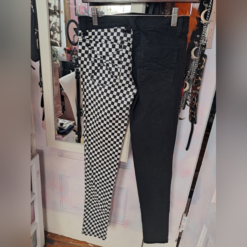 SOLD Royal Bones Half Black Half Black and White Checkered Skinnies! Bone Pocket - Picture 3 of 4